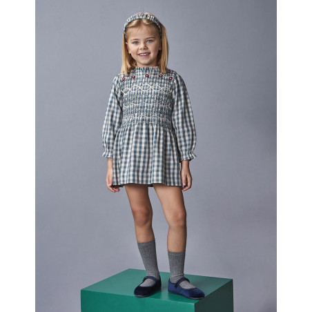 Vestido cuadros con bordado verde | Gocco