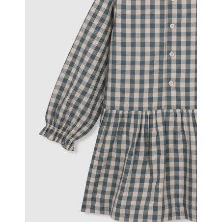 Vestido cuadros con bordado verde | Gocco