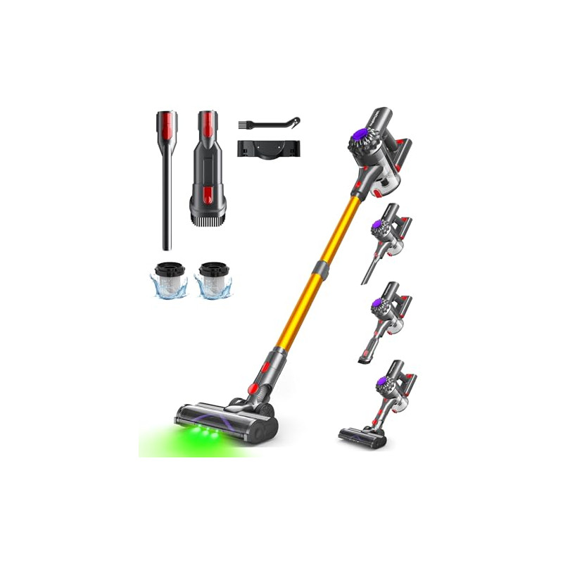 VACTechPro V15 Aspiradora sin Cable,35kPa Aspirador de Mano,6 en 1 Inalámbrica con 35minutos de autonomía y batería extraíbl