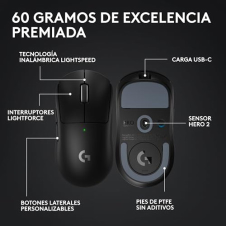 Logitech G Pro X Superlight 2c, ratón inalámbrico Compacto para Gaming, 53g, Calidad Profesional, 5 Botones programables, Sens