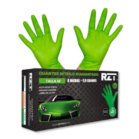 RZ TOOLS Guantes De Nitrilo Desechables Verdes De 100 Uds Guantes De Nitrilo Extra Gruesos Con Textura Diamante | Guantes Para T
