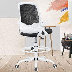 KERDOM Silla de oficina ergonómica, silla de escritorio con reposabrazos plegables y soporte lumbar, silla giratoria de altura 