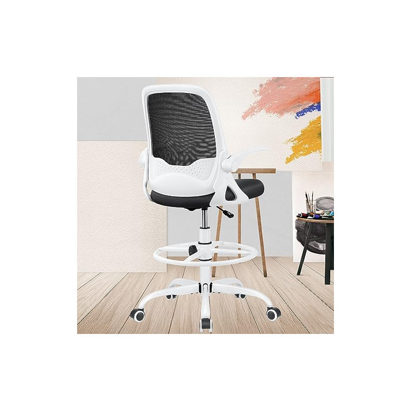 KERDOM Silla de oficina ergonómica, silla de escritorio con reposabrazos plegables y soporte lumbar, silla giratoria de altura 