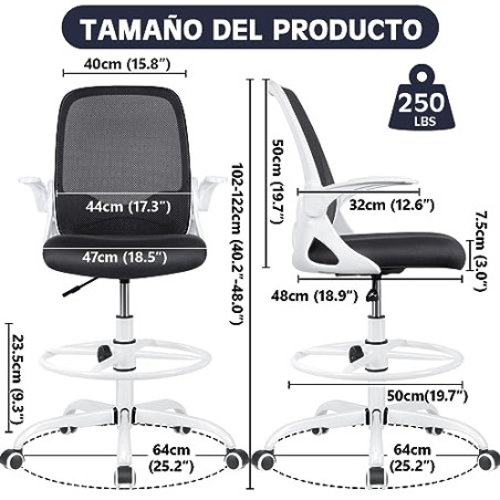 KERDOM Silla de oficina ergonómica, silla de escritorio con reposabrazos plegables y soporte lumbar, silla giratoria de altura 