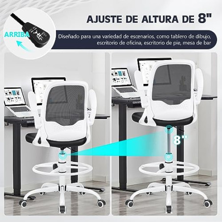 KERDOM Silla de oficina ergonómica, silla de escritorio con reposabrazos plegables y soporte lumbar, silla giratoria de altura 