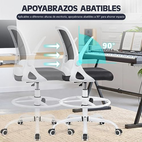 KERDOM Silla de oficina ergonómica, silla de escritorio con reposabrazos plegables y soporte lumbar, silla giratoria de altura 