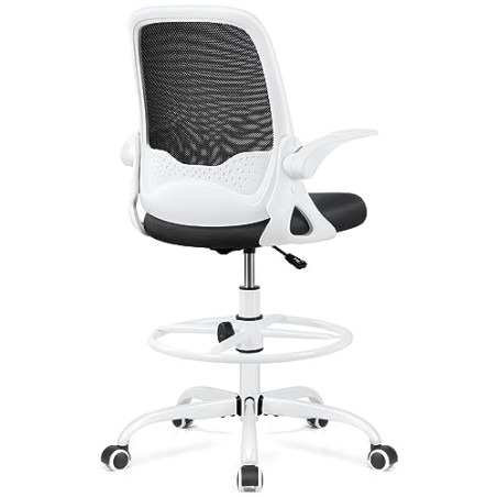 KERDOM Silla de oficina ergonómica, silla de escritorio con reposabrazos plegables y soporte lumbar, silla giratoria de altura 