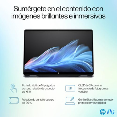HP OmniBook Ultra Flip 14-fh0002ns - Ordenador Portátil Convertible de 14" OLED 2.8K 120Hz Intel Ultra 7-258V, 32GB RAM, 1 TB,