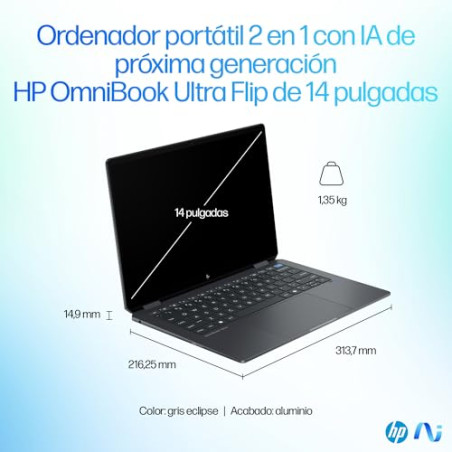 HP OmniBook Ultra Flip 14-fh0002ns - Ordenador Portátil Convertible de 14" OLED 2.8K 120Hz Intel Ultra 7-258V, 32GB RAM, 1 TB,