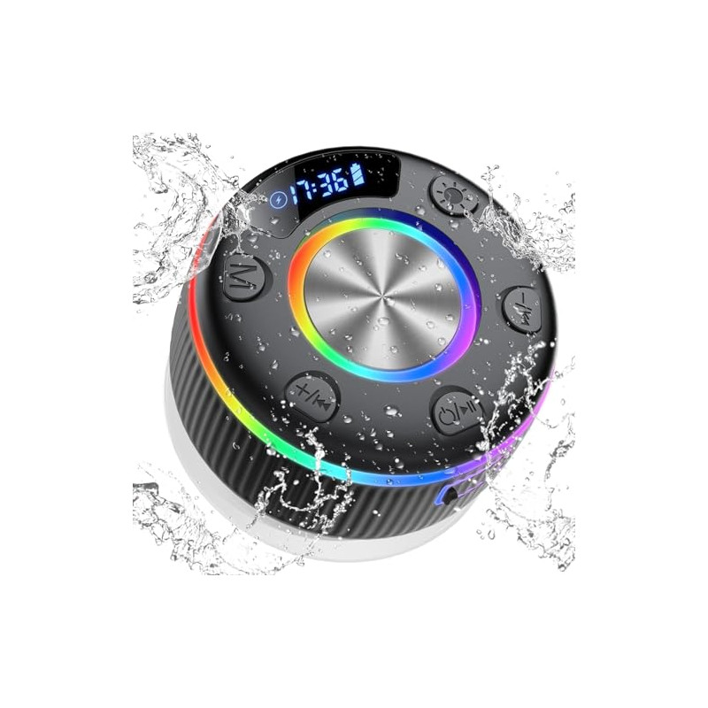 Xuevcn Altavoz Ducha Bluetooth 5.3 con Luces RGB, Altavoz Portatil con Ventosa, 8 Horas Estéreo, IP7 Impermeable Altavoces Blue
