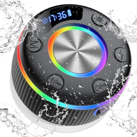 Xuevcn Altavoz Ducha Bluetooth 5.3 con Luces RGB, Altavoz Portatil con Ventosa, 8 Horas Estéreo, IP7 Impermeable Altavoces Blue