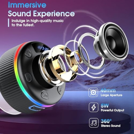 Xuevcn Altavoz Ducha Bluetooth 5.3 con Luces RGB, Altavoz Portatil con Ventosa, 8 Horas Estéreo, IP7 Impermeable Altavoces Blue