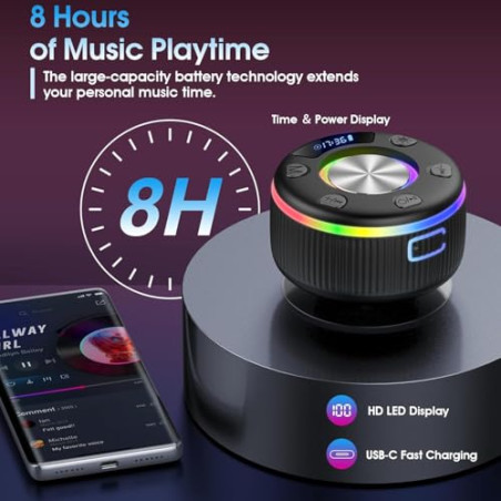 Xuevcn Altavoz Ducha Bluetooth 5.3 con Luces RGB, Altavoz Portatil con Ventosa, 8 Horas Estéreo, IP7 Impermeable Altavoces Blue