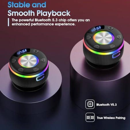 Xuevcn Altavoz Ducha Bluetooth 5.3 con Luces RGB, Altavoz Portatil con Ventosa, 8 Horas Estéreo, IP7 Impermeable Altavoces Blue