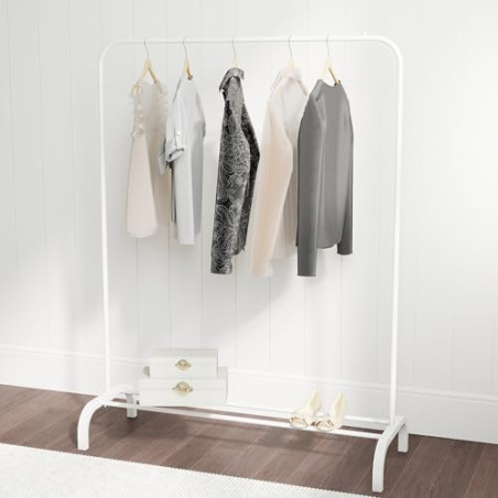 T-LOVENDO.ES Perchero Burro Ropa Resistente, Estable y Estrecho. Sin Ruedas, Con balda Zapatero. Color Blanco.