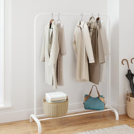 T-LOVENDO.ES Perchero Burro Ropa Resistente, Estable y Estrecho. Sin Ruedas, Con balda Zapatero. Color Blanco.