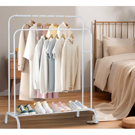 Perchero burro doble de metal con barras para colgar ropa y base inferior para zapatos o cajas | Estructura resistente, diseño 