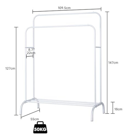 Perchero burro doble de metal con barras para colgar ropa y base inferior para zapatos o cajas | Estructura resistente, diseño 