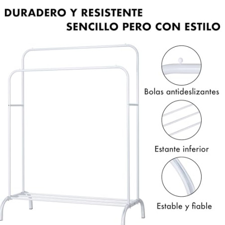 Perchero burro doble de metal con barras para colgar ropa y base inferior para zapatos o cajas | Estructura resistente, diseño 