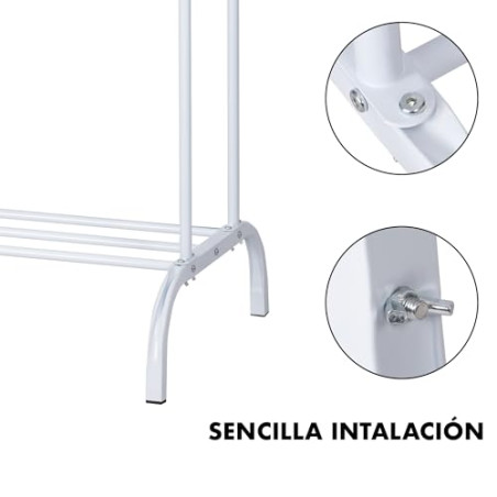 Perchero burro doble de metal con barras para colgar ropa y base inferior para zapatos o cajas | Estructura resistente, diseño 