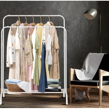 Perchero burro doble de metal con barras para colgar ropa y base inferior para zapatos o cajas | Estructura resistente, diseño 