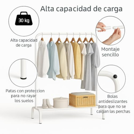 T-LOVENDO.ES Perchero Burro Ropa Resistente | Estable y Estrecho | Sin Ruedas | Con balda Zapatero | Capacidad de carga 30kg | F
