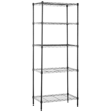 Amazon Basics Unidad de almacenamiento estrecha de 5 baldas con estantes ajustables en altura y patas niveladoras, sin ruedas, N