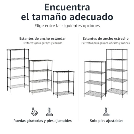 Amazon Basics Unidad de almacenamiento estrecha de 5 baldas con estantes ajustables en altura y patas niveladoras, sin ruedas, N