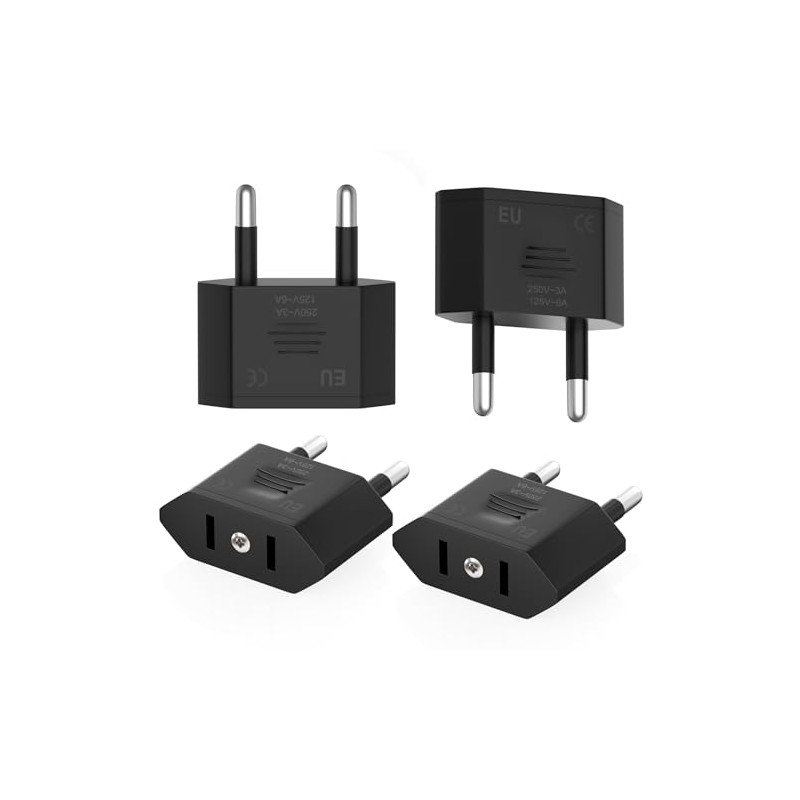 Clomnpe 4 Piezas Adaptador Enchufe Americano a Europeo, Adaptador Enchufe USA a España, Compacto, Fácil de Transportar y Usar,