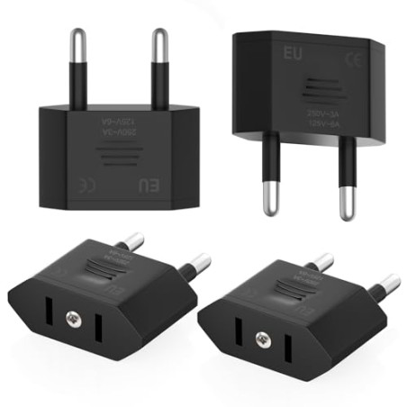 Clomnpe 4 Piezas Adaptador Enchufe Americano a Europeo, Adaptador Enchufe USA a España, Compacto, Fácil de Transportar y Usar,