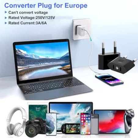 Clomnpe 4 Piezas Adaptador Enchufe Americano a Europeo, Adaptador Enchufe USA a España, Compacto, Fácil de Transportar y Usar,
