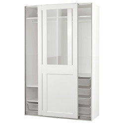 PAX / GRIMO armario con puertas correderas, blanco/vidrio incoloro blanco, 150x66x236 cm - IKEA