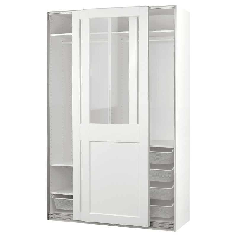 PAX / GRIMO armario con puertas correderas, blanco/vidrio incoloro blanco, 150x66x236 cm - IKEA