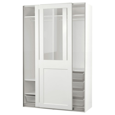 PAX / GRIMO armario con puertas correderas, blanco/vidrio incoloro blanco, 150x66x236 cm - IKEA