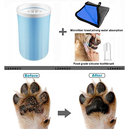 Lzansuii Limpiador Pata Perro, Portátil Extraíble Suave Cepillo Cerdas Silicona Limpiador de Patas Taza (con 1 Toalla, 1 Cepil