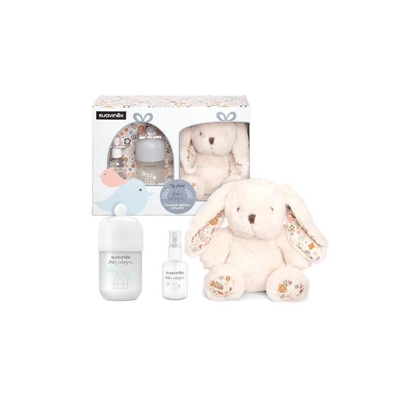 Suavinex, Regalo Baby Cologne 100 ml + Formato Viaje 50 ml + Peluche para Bebé - Colonia Baja en Alcohol para Niños, No Mancha