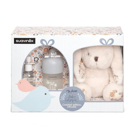 Suavinex, Regalo Baby Cologne 100 ml + Formato Viaje 50 ml + Peluche para Bebé - Colonia Baja en Alcohol para Niños, No Mancha