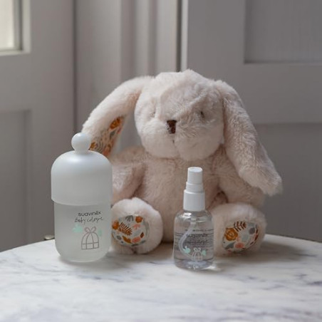 Suavinex, Regalo Baby Cologne 100 ml + Formato Viaje 50 ml + Peluche para Bebé - Colonia Baja en Alcohol para Niños, No Mancha