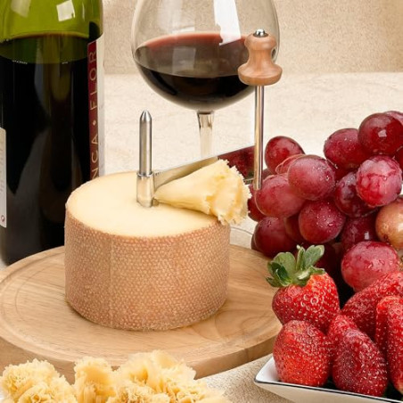 Iris Barcelona Cortador de Queso Horizontal con Tabla de Madera Redonda y Tapa Transparente, Eje Central Giratorio con Cuchilla 