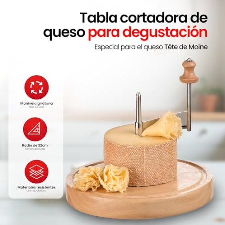 Iris Barcelona Cortador de Queso Horizontal con Tabla de Madera Redonda y Tapa Transparente, Eje Central Giratorio con Cuchilla 