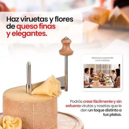 Iris Barcelona Cortador de Queso Horizontal con Tabla de Madera Redonda y Tapa Transparente, Eje Central Giratorio con Cuchilla 