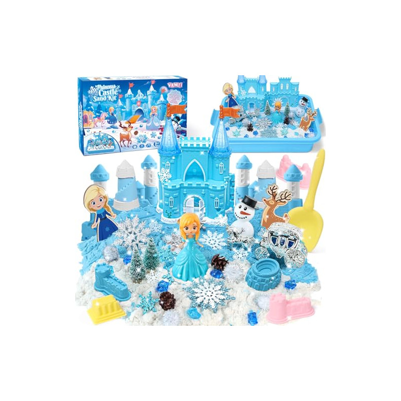 Vamei Arena Mágica y Cinética, Frozen Arena Caja con 900g Magic Sand Elsa Frozen Juguetes Castillo Frozen Muñeco de Nieve Jug