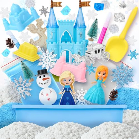 Vamei Arena Mágica y Cinética, Frozen Arena Caja con 900g Magic Sand Elsa Frozen Juguetes Castillo Frozen Muñeco de Nieve Jug