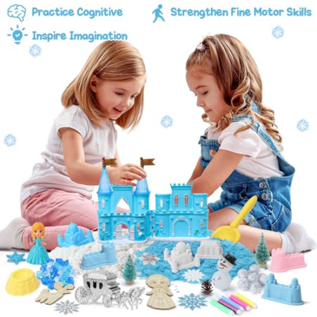 Vamei Arena Mágica y Cinética, Frozen Arena Caja con 900g Magic Sand Elsa Frozen Juguetes Castillo Frozen Muñeco de Nieve Jug