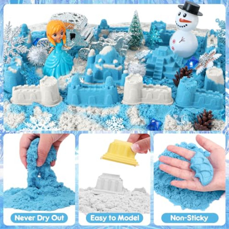 Vamei Arena Mágica y Cinética, Frozen Arena Caja con 900g Magic Sand Elsa Frozen Juguetes Castillo Frozen Muñeco de Nieve Jug