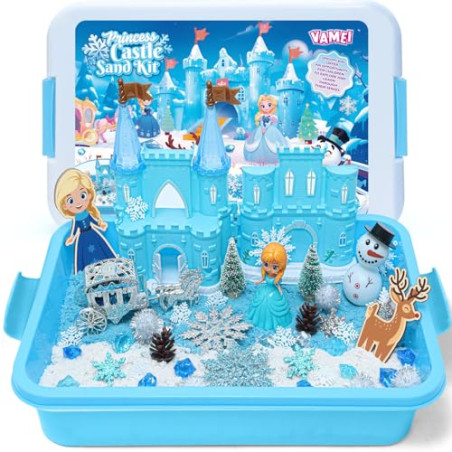 Vamei Arena Mágica y Cinética, Frozen Arena Caja con 900g Magic Sand Elsa Frozen Juguetes Castillo Frozen Muñeco de Nieve Jug