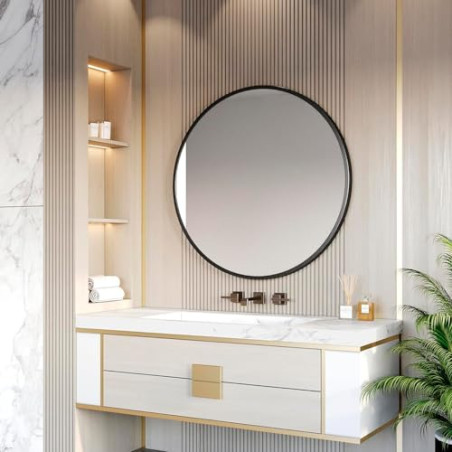 Marctani Espejo Redondo con Marco de Metal - Espejos Decorativos de Pared Elegante y Moderno - Espejo Entrada Recibidor - Ideal 