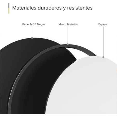 Marctani Espejo Redondo con Marco de Metal - Espejos Decorativos de Pared Elegante y Moderno - Espejo Entrada Recibidor - Ideal 