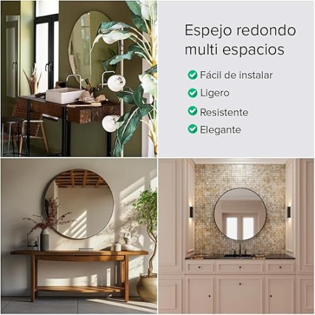 Marctani Espejo Redondo con Marco de Metal - Espejos Decorativos de Pared Elegante y Moderno - Espejo Entrada Recibidor - Ideal 