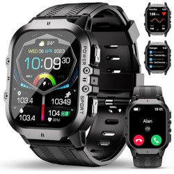 OUKITEL Reloj Inteligente Hombre Militar con Llamadas Bluetooth, Smartwatch Hombre Impermeable 5ATM con 120+ Deportivos, Relojes